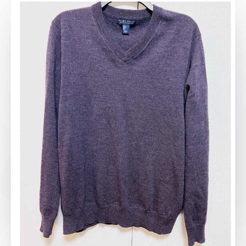 Allen Solly 100% Extra‎ Fine Merino Wool Purple  V-Neck Sweater Sz Large Men’s